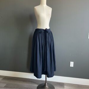 CO Navy Gathered Midi Skirt Tie Waist Minimalist Luxury Italian Fabric Parisian
